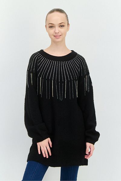 Aqua Women Embellished Long Sleeve Sweater, Black