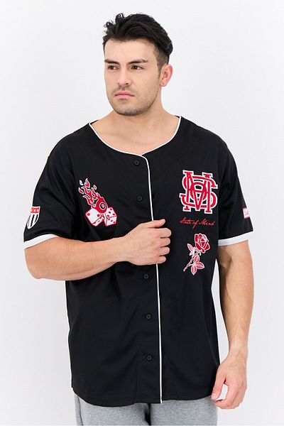 Brooklyn Men Sportswear Fit Short Sleeves Baseball Jersey, Black