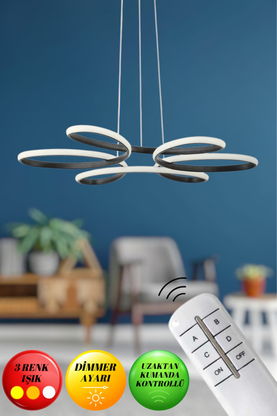 neeko Nipul Plafonyer Modernultra Süper Işık Ledli Avize 3 Renk Kumandalı Siy...