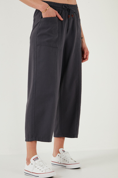 Lela Pamuklu Relaxed Fit Yüksek Bel Geniş Kısa Paça Pantolon PANTOLON 668YP5318