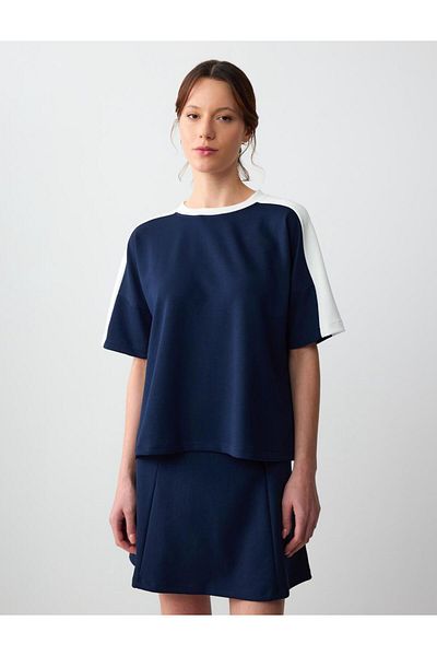 Jimmy Key Navy Blue Relaxed Fit High Waist Knitted Mini Skirt
