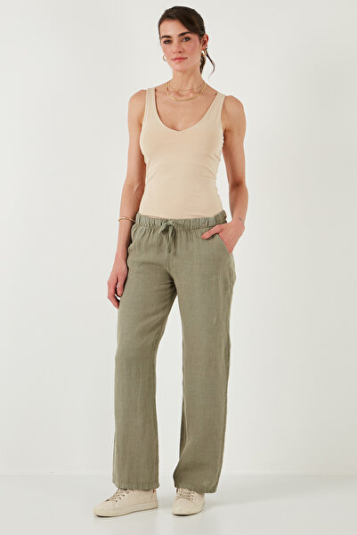 Lela Relaxed Fit Regular Waist Wide Leg Double Pockets Linen Pants Pants 668Yp4991