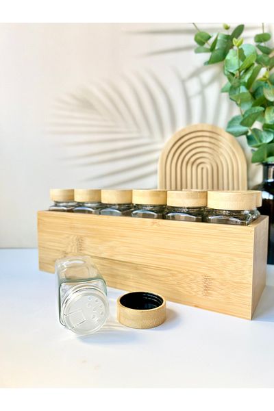 Mottogo 12-Piece Glass Spice Rack Set with Bamboo Box