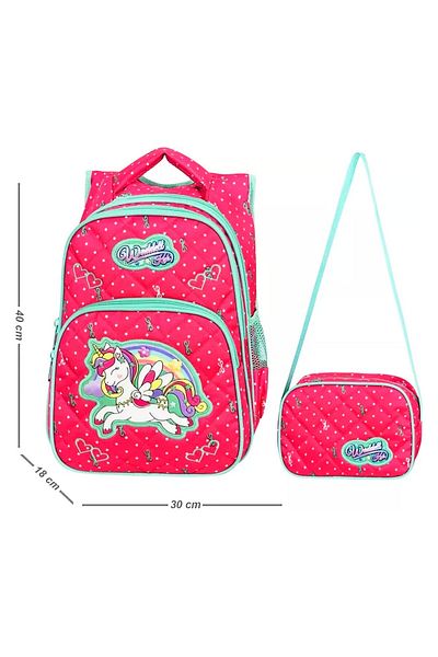 Linea Waddell 3 Compartment Unicorn Patterned Pink Primary School and Lunch Box - 24005