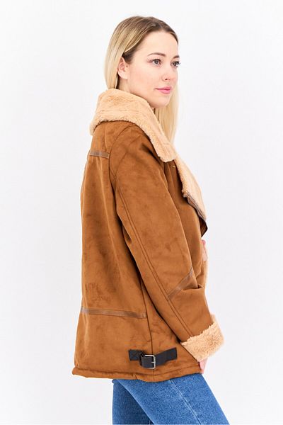 Steve Madden Women Solid Soft Shell Jacket, Brown