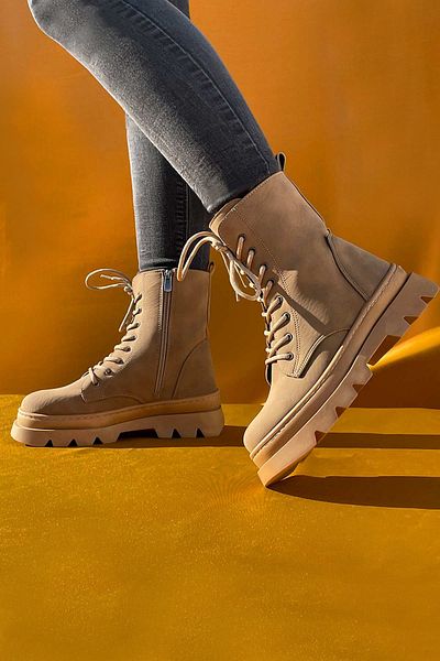 BRITY Thermo Sole Suede Μποτάκια με κορδόνια και φερμουάρ