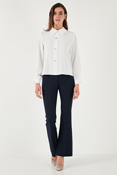 Lela Taşlı Regular Fit Gömlek Yaka Fermuarlı Bluz BLUZ 611BZ0493