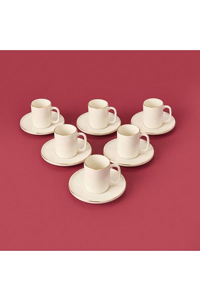 Tulü Porselen Tulu Porcelain 12 Pieces Gold Gilded Coffee Cup Set - White