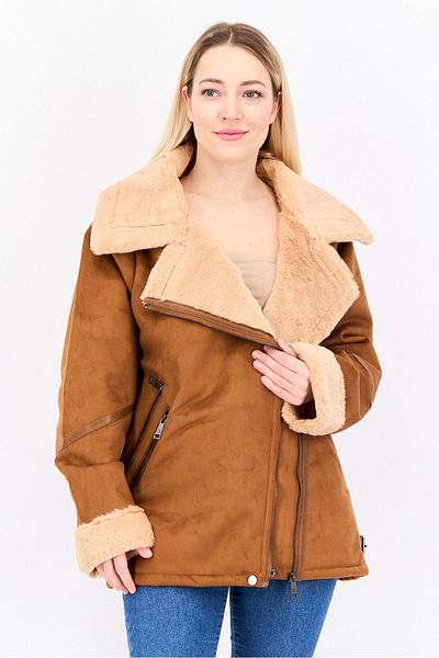 Steve Madden Women Solid Soft Shell Jacket, Brown