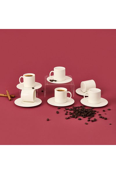Tulü Porselen White Tulu Porcelain 12 Piece Striped Coffee Cup Set