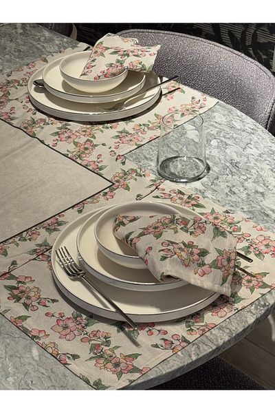 Heriya Λινές χαρτοπετσέτες με μοτίβο Rosa 6 συσκευασιών - 6 αμερικανικές υπηρεσίες και 1 δρομέας