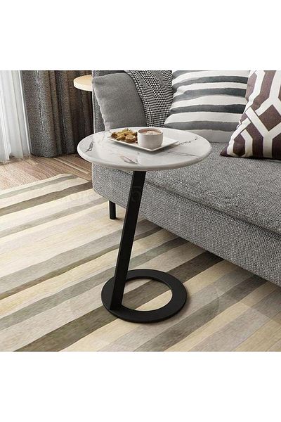 Generic Black and white metal and marble side table - 35x55 cm