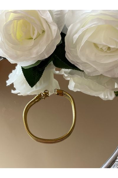 RENGARENG Gold Pipe Steel Bracelet 18cm