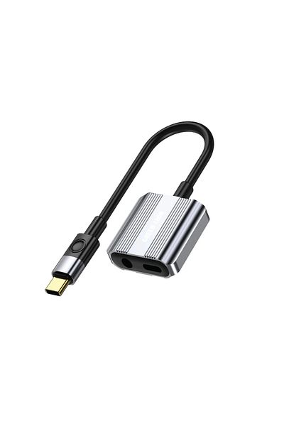 Green Lion 2 In 1 Splitter Adapter Type-C To Aux & Type-C - Gray