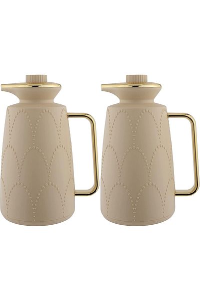 ALSAIF 2 Pieces Coffee And Tea Vacuum Flask Set Size: 1.0/1.0 L Color: Beige/gold