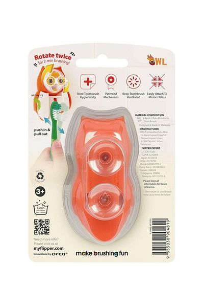 Flipper Hourglass Toothbrush Storage Container Orange Owl
