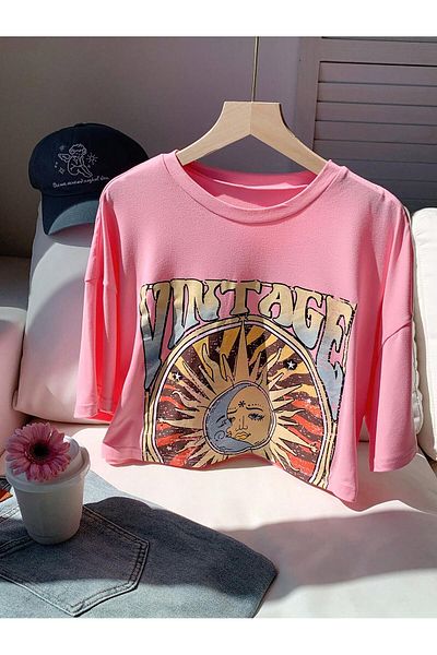 mercoledi Tricou casual oversize cu imprimeu Crop