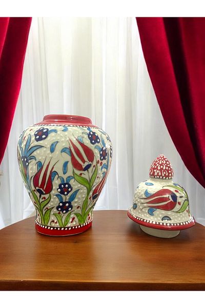 STORESZA Handmade Tile Cube Vase with Tulip Motif - 25cm