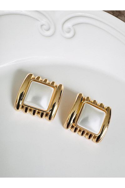 DEVİ fashion Burgundy Square Vintage Striped Earrings 3 cm