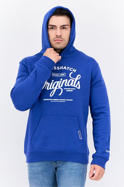 Crosshatch Men Hooded Graphic Print Long Sleeves Sweatshirt, Blue