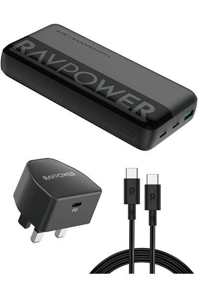 RavPower 3-in-1 Travel Charging Combo, 20000mAh Power Bank, 20W Charger, 60W USB-C to USB-C Cable