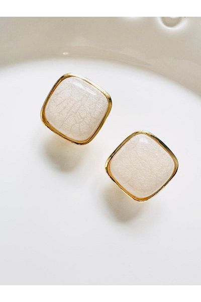 DEVİ fashion White Square Vintage Earrings 2 cm
