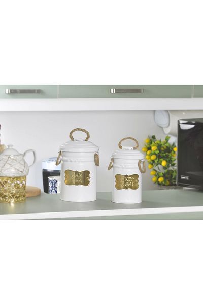 Evistro Metal Tea Candy Storage Bucket White 2 Pack