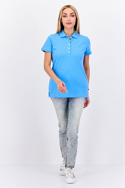 Nautica Women Crew Neck Short Sleeves Embroidered Logo Polo Shirt, Blue