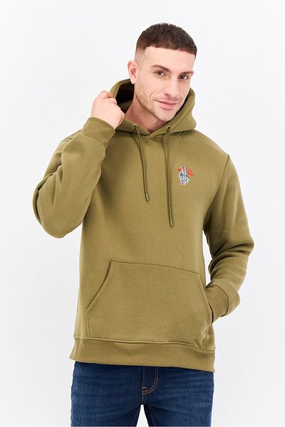 Members Only Men Hooded Embroidered Logo Long Sleeves Sweatshirt, Olive