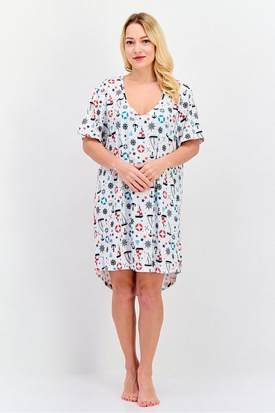 Comfort by Real Women Allover Print Night Dress, White Combo