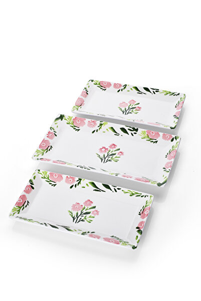 Piatti Naturali 3-Piece Spring Pattern Handmade Ceramic Breakfast Salad Presentation Snack Bowl Set Boat Plate Set