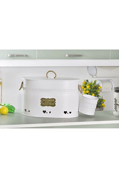 Evistro Büyük Boy 2 Bölmeli Lüx Metal Patates-soğan-sarımsak Kovası Beyaz