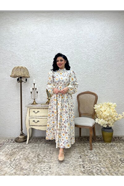 KÜÇÜĞÜM BUTİK Φόρεμα Hijab Brown Azalea Flower Long Flared