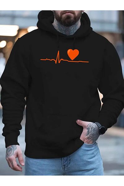 LAND MODA Oversize Hooded Red Heart Printed Sweatshirt Hoodie