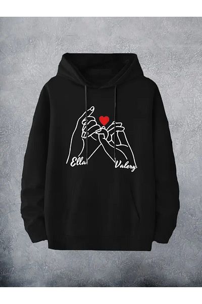 LAND MODA Oversize Sweatshirt with Hood - Love Printed