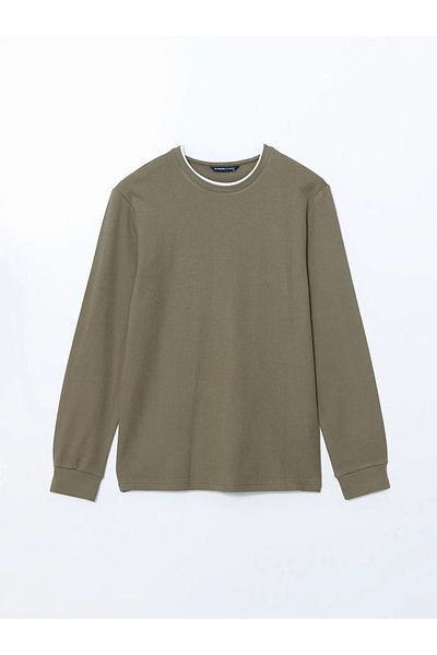 LC Waikiki Ανδρικό φούτερ LCWAIKIKI Classic Khaki Crew με μακρύ μανίκι