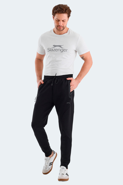 Slazenger VARUNA Erkek Fermuar Cepli Dar Paça Siyah Eşofman Altı