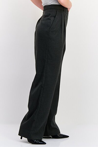 Scotch & Soda Women Regular Fit Striped Wide Leg Pants, Charcoal