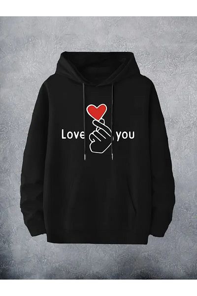 LAND MODA Oversize Sweatshirt with Hood - Love Printed