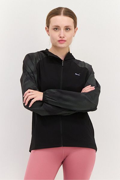 Puma سترة رياضية نسائية بأكمام طويلة للجري، مجموعة باللون الأسود