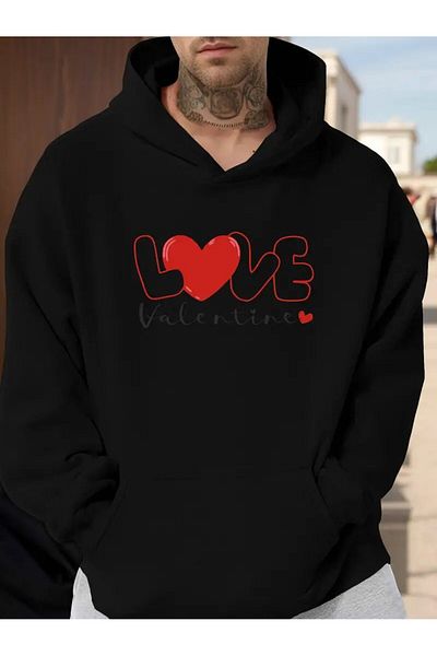 LAND MODA Oversize Sweatshirt with Hood - Love Printed
