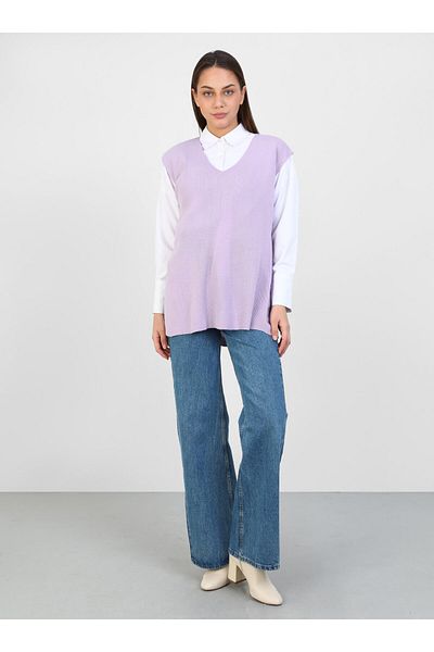 Por La Cara V-Neck Slit and Belted Knitwear Sweater