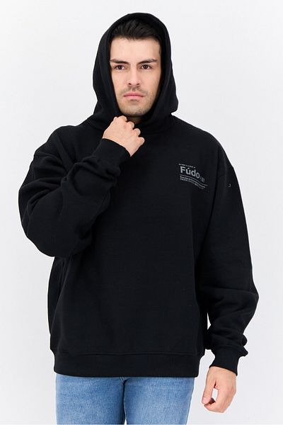 Fudo Men Hooded Brand Logo Long Sleeves Sweatshirt, Black