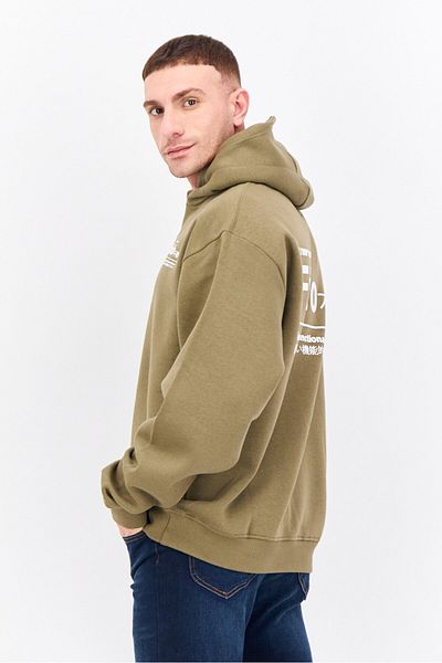 Fudo Men Brand Logo Long Sleeves Hooded Sweatshirt, Olive