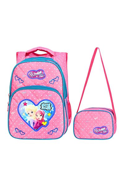 Linea Waddell 3 Compartment Primary School and Lunch Box - Heart Spotted Pink 5001