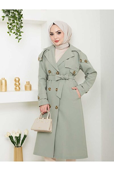 ELBİSHE Kruvaze Yaka Ara Boy Bağlamalı Trençkot