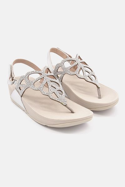Fitflop Women Velcro Closure Bumble Crystal Sandals, Silver