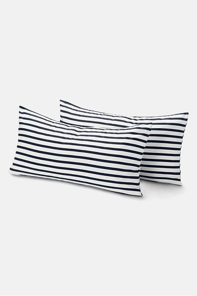 Tchibo 2 Pieces Microfiber Pillow Case, Navy and White and Light Grey