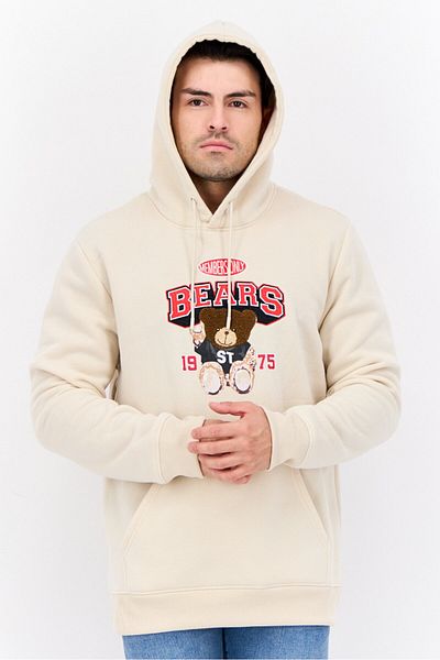 Members Only Men Embroidered Logo Long Sleeves Hoodie, Beige