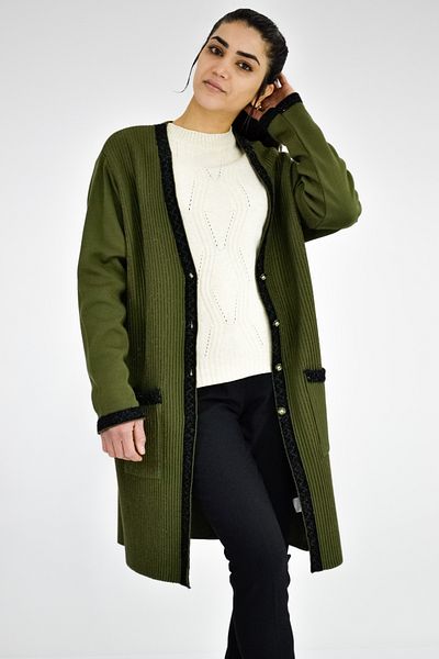 Tuğra Glitter Detailed Knitwear Long Jacket